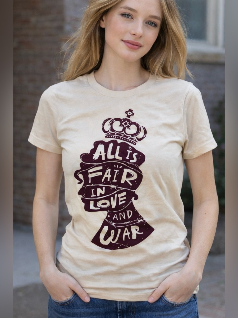 Netflix Bridgerton All Is Fair In Love & War T-Shirt Almond Cream Size XS